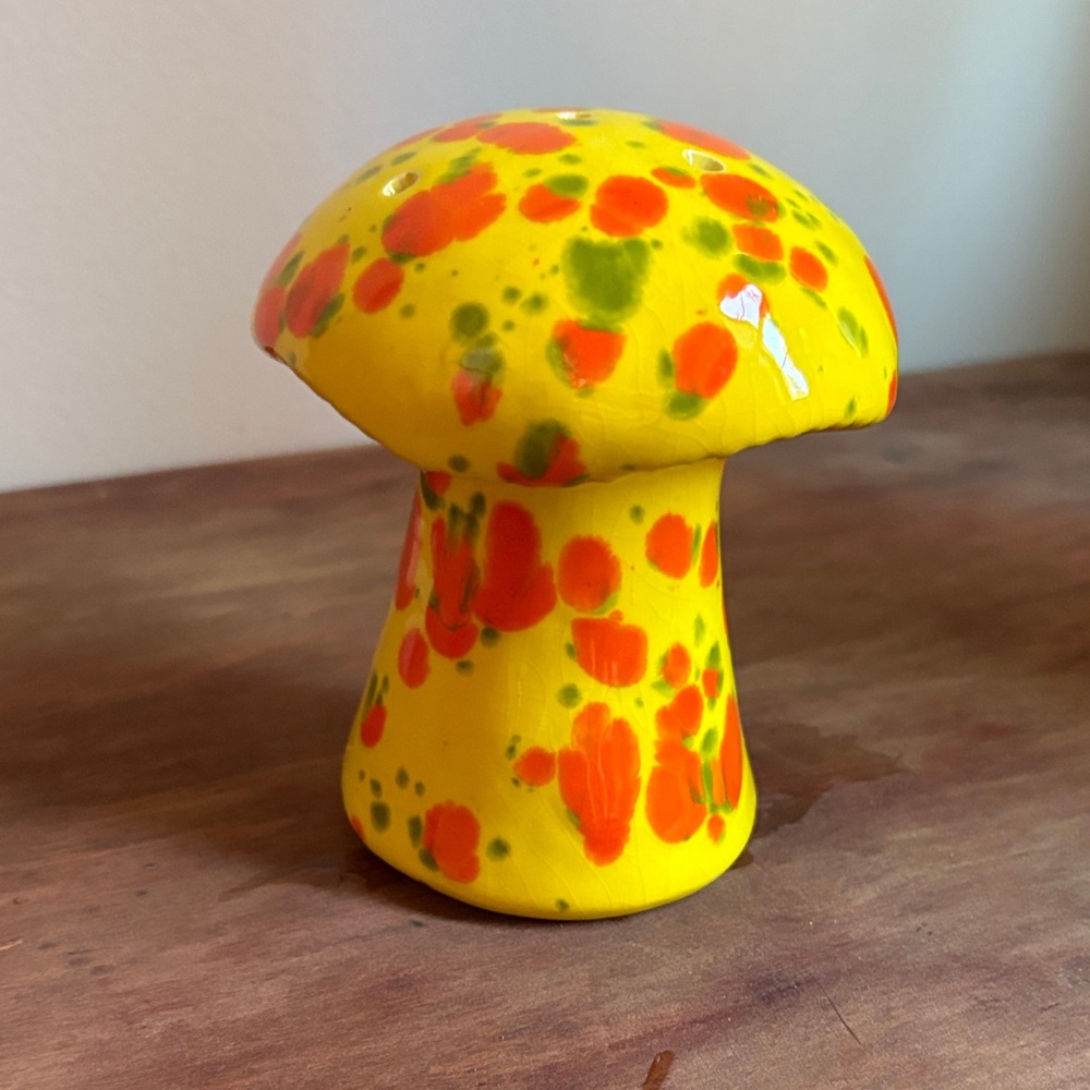 Vibrant Artsy Yellow and Orange Mushroom Sugar Dispenser.